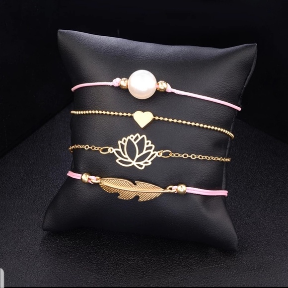 4 Pcs/ Set Bohemian Leaves Heart Pearl bracelet - Picture 4 of 4